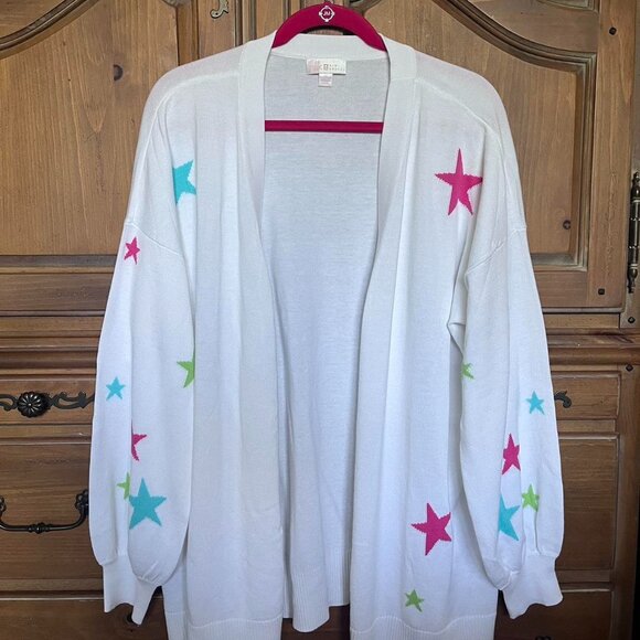 Belle by Kim Gravel White and Pink Stars Cardigan - Picture 1 of 3